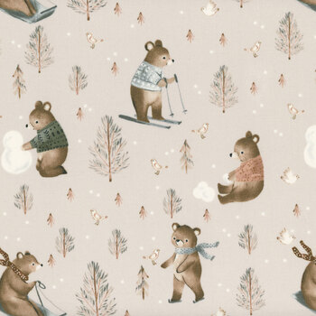 Cozy Cubs 91100-14 Snow Day Taupe by Bernadett Urbanovics for FIGO Fabrics, Image