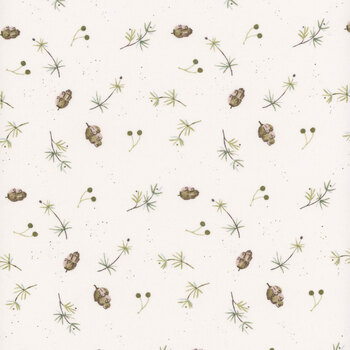 Cozy Cubs 91104-10 Pinecones White by Bernadett Urbanovics for FIGO Fabrics, Image
