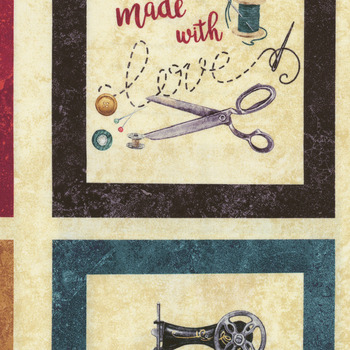 Stitchin' DP28342-12 Beige Multi Panel by Deborah Edwards for Northcott Fabrics, Image