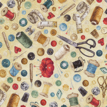 Stitchin' DP28344-12 Beige Multi by Deborah Edwards for Northcott Fabrics, Image