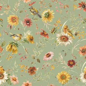 Sunflower Whispers CD16671-GREEN by Lisa Audit for Riley Blake Designs, Image