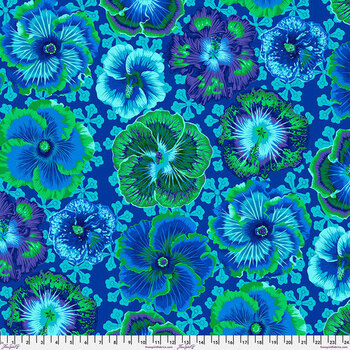 Kaffe Fassett Collective Classics Plus PWPJ122.BLUE Floating Hibiscus - Blue by FreeSpirit Fabrics, Image