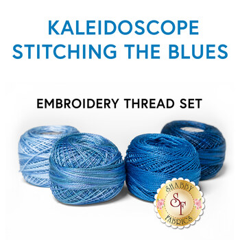  Kaleidoscope - Stitching the Blues Wool Mat - 4pc Embroidery Thread Set, Image