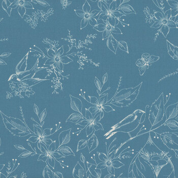 Sewing Bird 108" Wide AW-1681-B Blue by Edyta Sitar for Andover Fabrics, Image