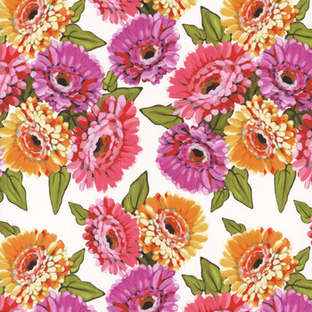 Zinnias CD16690-WHITE by Lila Tueller for Riley Blake Designs, Image