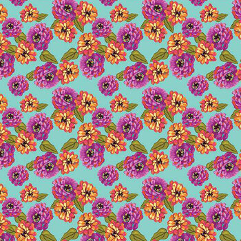 Zinnias CD16693-AQUA by Lila Tueller for Riley Blake Designs, Image