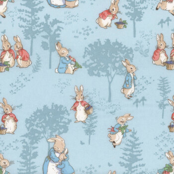 The Tale of Peter Rabbit Flannel F15316-BLUE by Riley Blake Designs, Image