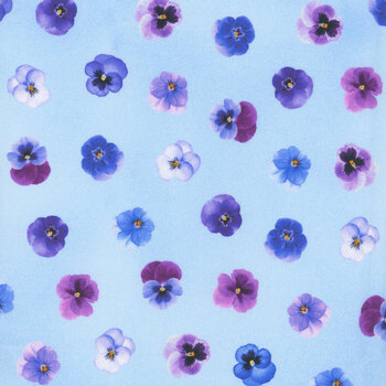 Pansy Perfection PANSY-CD3754 BLUE by Chong-A Hwang for Timeless Treasures Fabrics, Image