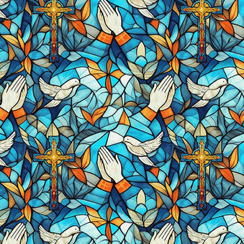 Faith in Full Color 2181-73 Turquoise/Multi by City Art Studio for Henry Glass Fabrics, Image