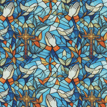 Faith in Full Color 2181-73 Turquoise/Multi by City Art Studio for Henry Glass Fabrics, Image
