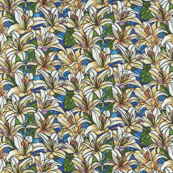 Faith in Full Color 2184-70 Turquoise/White by City Art Studio for Henry Glass Fabrics, Image