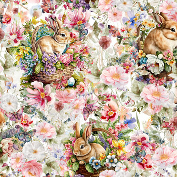 Basket Full of Blessings 2136-01 White by Catherine Bartoli for Henry Glass Fabrics, Image