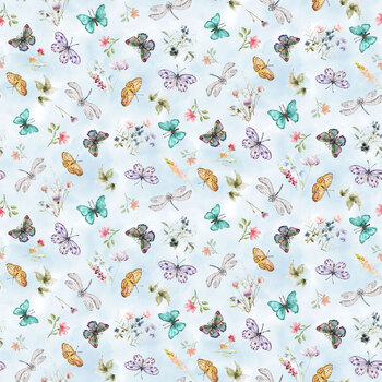 Basket Full of Blessings 2137-11 Sky Blue by Catherine Bartoli for Henry Glass Fabrics, Image