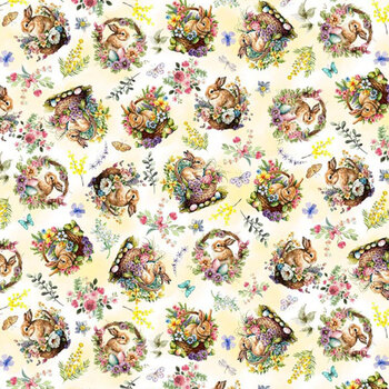 Basket Full of Blessings 2138-33 Butter by Catherine Bartoli for Henry Glass Fabrics, Image