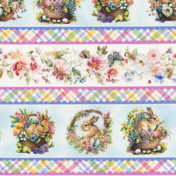 Basket Full of Blessings 2140-11 Sky Blue by Catherine Bartoli for Henry Glass Fabrics, Image