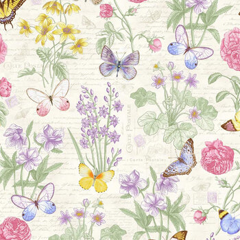 Fluttering Florals 2167-24 Cream/Multi by Jane Shasky for Henry Glass Fabrics, Image