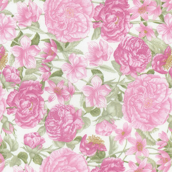 Fluttering Florals 2168-26 Cream/Pink by Jane Shasky for Henry Glass Fabrics, Image