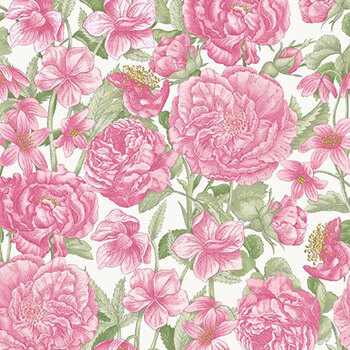 Fluttering Florals 2168-26 Cream/Pink by Jane Shasky for Henry Glass Fabrics, Image