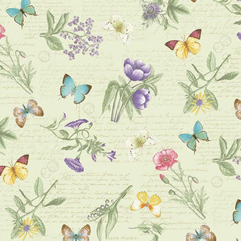 Fluttering Florals 2173-65 Green/Multi by Jane Shasky for Henry Glass Fabrics, Image