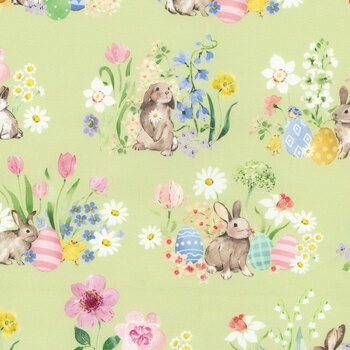 Spring Cheer Y4689-23 Lt. Olive by Heatherlee Chan for Clothworks, Image