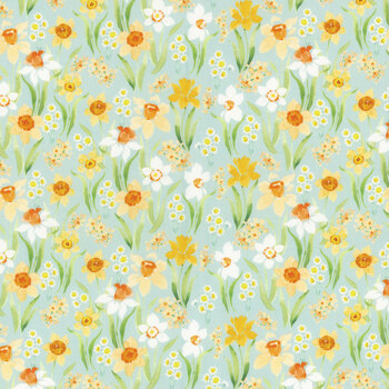 Spring Cheer Y4694-103 Lt. Teal by Heatherlee Chan for Clothworks, Image