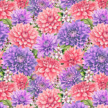 Dahlia Botanica 33924-367 Packed Floral Pink/Purple by Nancy Mink for Wilmington Prints, Image