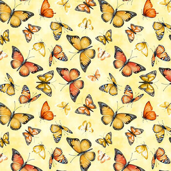 Dahlia Botanica 33926-558 Butterflies Yellow by Nancy Mink for Wilmington Prints, Image