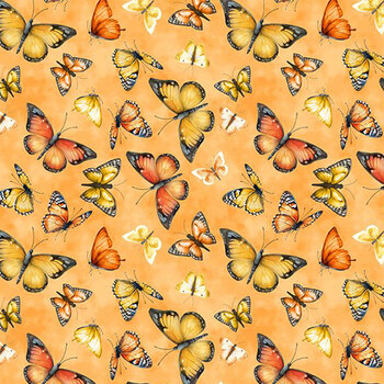 Dahlia Botanica 33926-858 Butterflies Orange by Nancy Mink for Wilmington Prints, Image