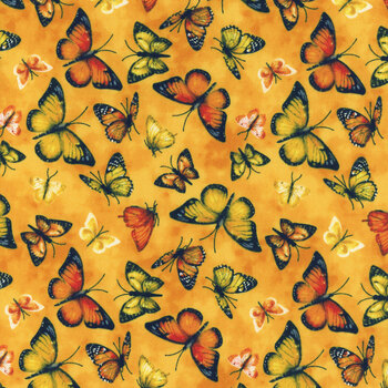 Dahlia Botanica 33926-858 Butterflies Orange by Nancy Mink for Wilmington Prints, Image