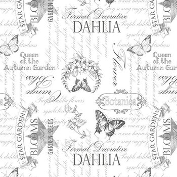 Dahlia Botanica 33927-119 Ephemera White by Nancy Mink for Wilmington Prints, Image