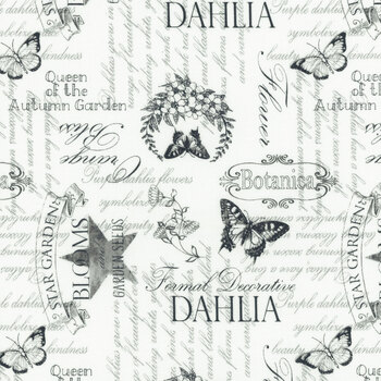 Dahlia Botanica 33927-119 Ephemera White by Nancy Mink for Wilmington Prints, Image
