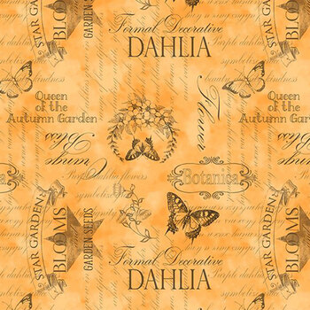 Dahlia Botanica 33927-889 Ephemera Orange by Nancy Mink for Wilmington Prints, Image