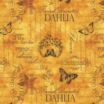 Dahlia Botanica 33927-889 Ephemera Orange by Nancy Mink for Wilmington Prints, Image