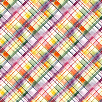 Dahlia Botanica 33928-157 Diagonal Plaid Multi by Nancy Mink for Wilmington Prints, Image