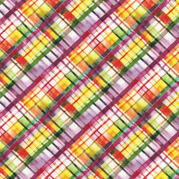 Dahlia Botanica 33928-157 Diagonal Plaid Multi by Nancy Mink for Wilmington Prints, Image