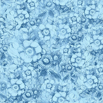 Patchwork Picnic W105-015-555 Blue by Susan Winget for White Owl Textiles, Image