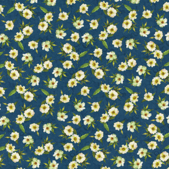 Patchwork Picnic W105-016-570 Navy by Susan Winget for White Owl Textiles, Image
