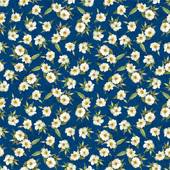 Patchwork Picnic W105-016-570 Navy by Susan Winget for White Owl Textiles, Image