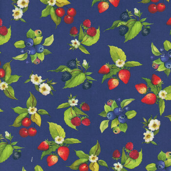 Patchwork Picnic W105-012-573 Navy by Susan Winget for White Owl Textiles, Image