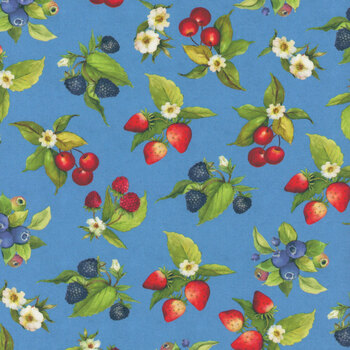 Patchwork Picnic W105-012-553 Blue by Susan Winget for White Owl Textiles, Image