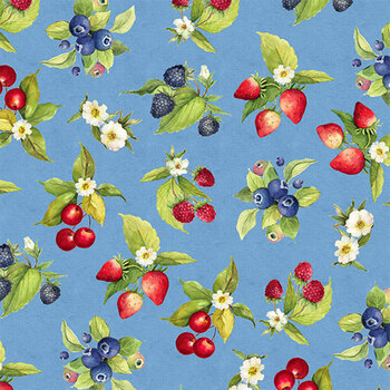 Patchwork Picnic W105-012-553 Blue by Susan Winget for White Owl Textiles, Image