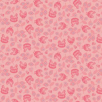Farmer's Daughter C17160-CORAL Hens & Chicks by Lori Holt for Riley Blake Designs, Image