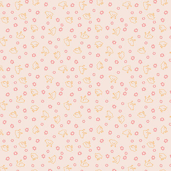 Farmer's Daughter C17187-CORAL Baby Chicks Background by Lori Holt for Riley Blake Designs, Image