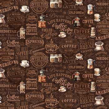 Coffee Time CD17132-BROWN Text by Riley Blake Designs, Image