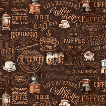 Coffee Time CD17132-BROWN Text by Riley Blake Designs, Image