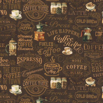Coffee Time CD17132-BROWN Text by Riley Blake Designs, Image
