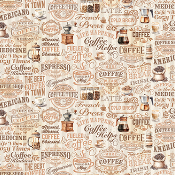 Coffee Time CD17132-CREAM Text by Riley Blake Designs, Image