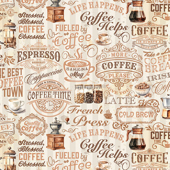 Coffee Time CD17132-CREAM Text by Riley Blake Designs, Image