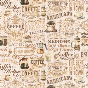 Coffee Time CD17132-CREAM Text by Riley Blake Designs, Image