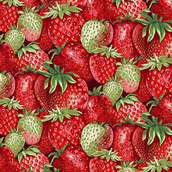 Berry Besties 2260-86 Red/Green Packed Strawberries by Andrea Tachiera for Henry Glass Fabrics, Image